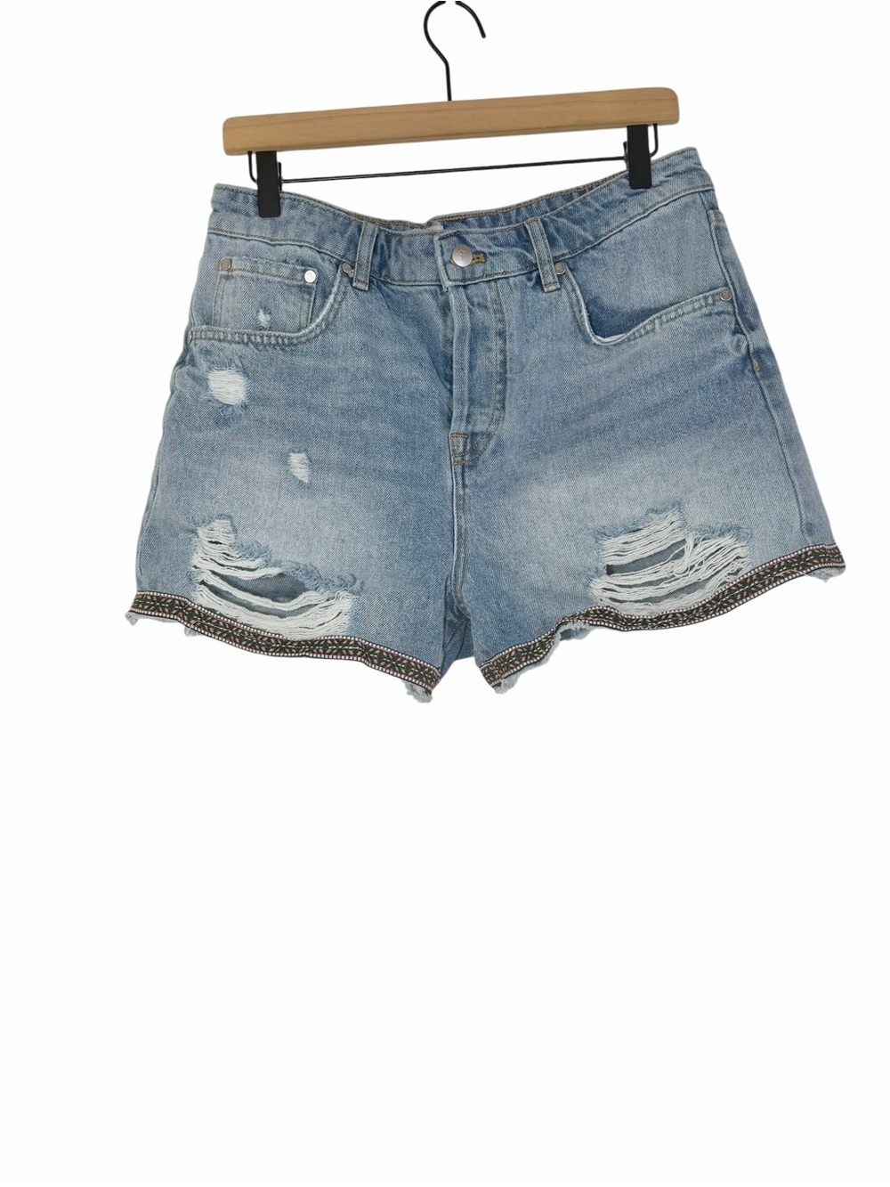 Pilcro Embroidered Raw Hem Denim Shorts Size 29 Boho Festival 100% Cotton